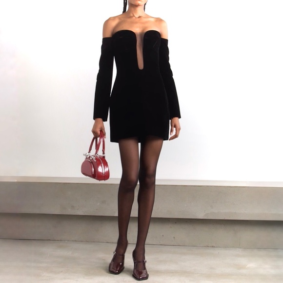 Nina Ricci Off-The-Shoulder Tulle-Trimmed Velvet Mini Dress L - Picture 4 of 12